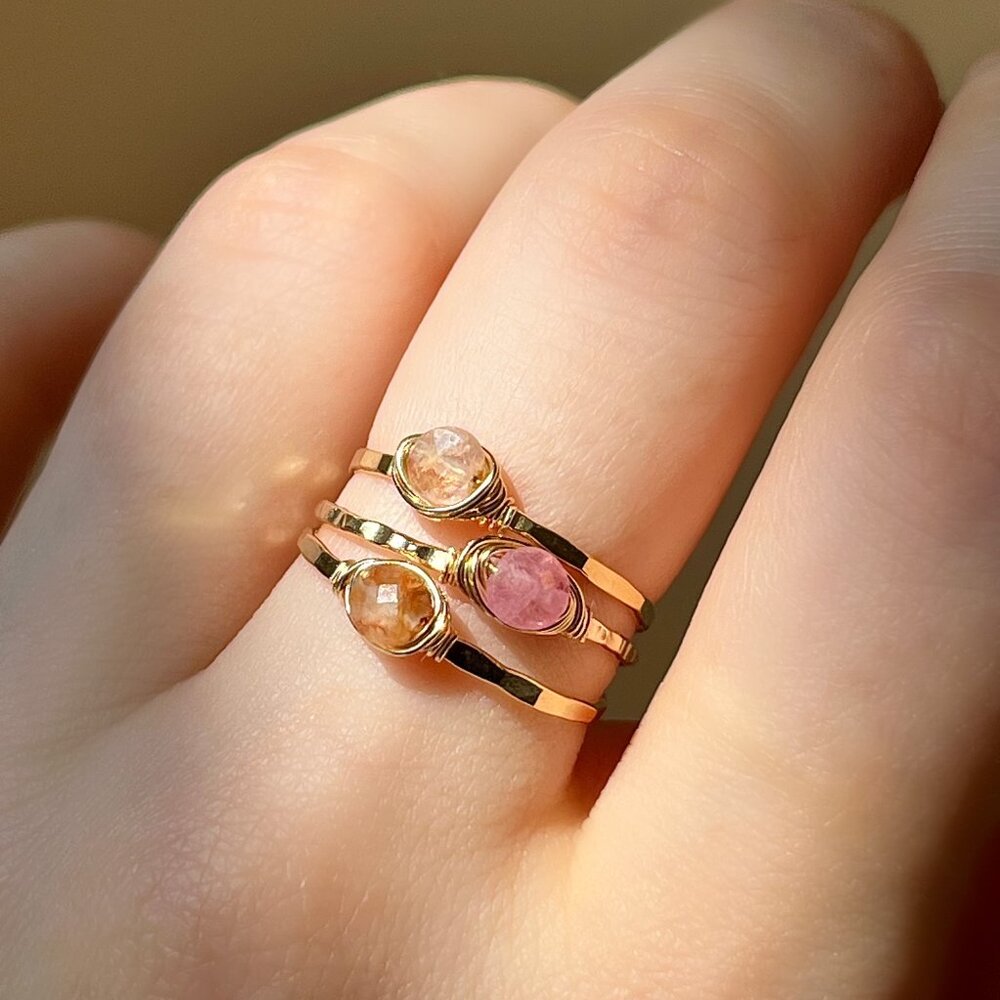 Gold Filled Tourmaline Stacking Ring Set - Rare Bicolor, Solid Color Tourmaline